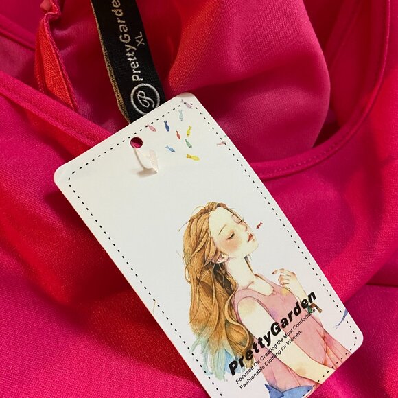 PRETTYGARDEN Sleeveless Elegant Scoop Neck Midi Dress Rose Pink XL - Picture 4 of 5